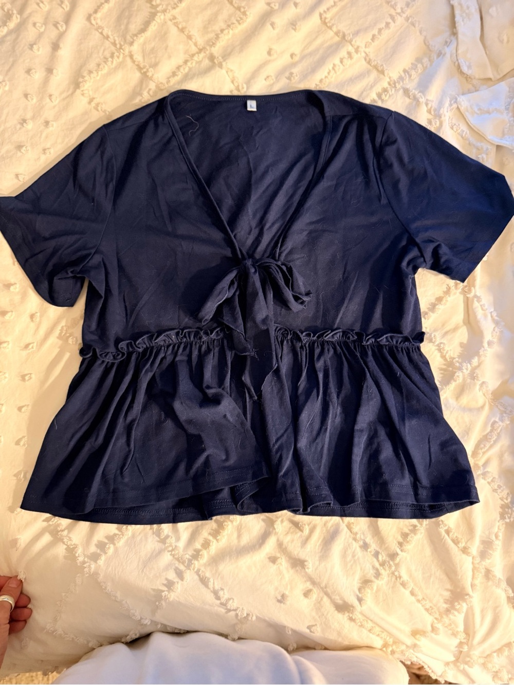 Women's Navy Tie-Front Peplum Tunic
